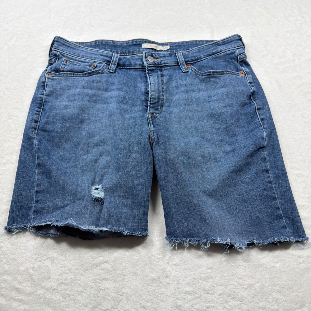Levi's Boyfriend Denim Shorts Women 16W Blue Good Distressed Raw Hem 28944-0019